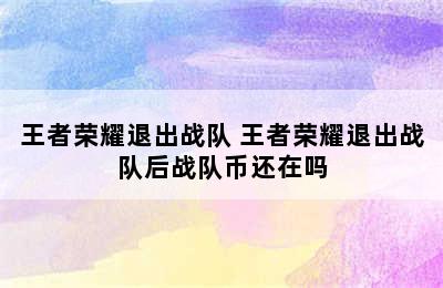 王者荣耀退出战队 王者荣耀退出战队后战队币还在吗